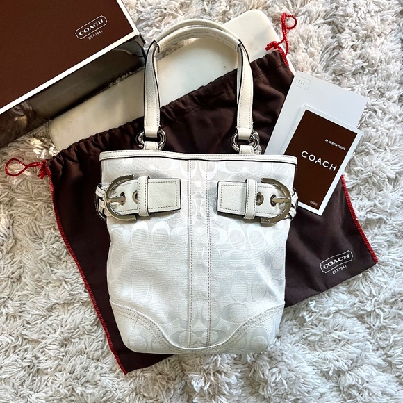 Coach Vintage 2005 Y2K Soho Signature Canvas Leather Small Tote Bucket Bag White - Picture 1 of 14